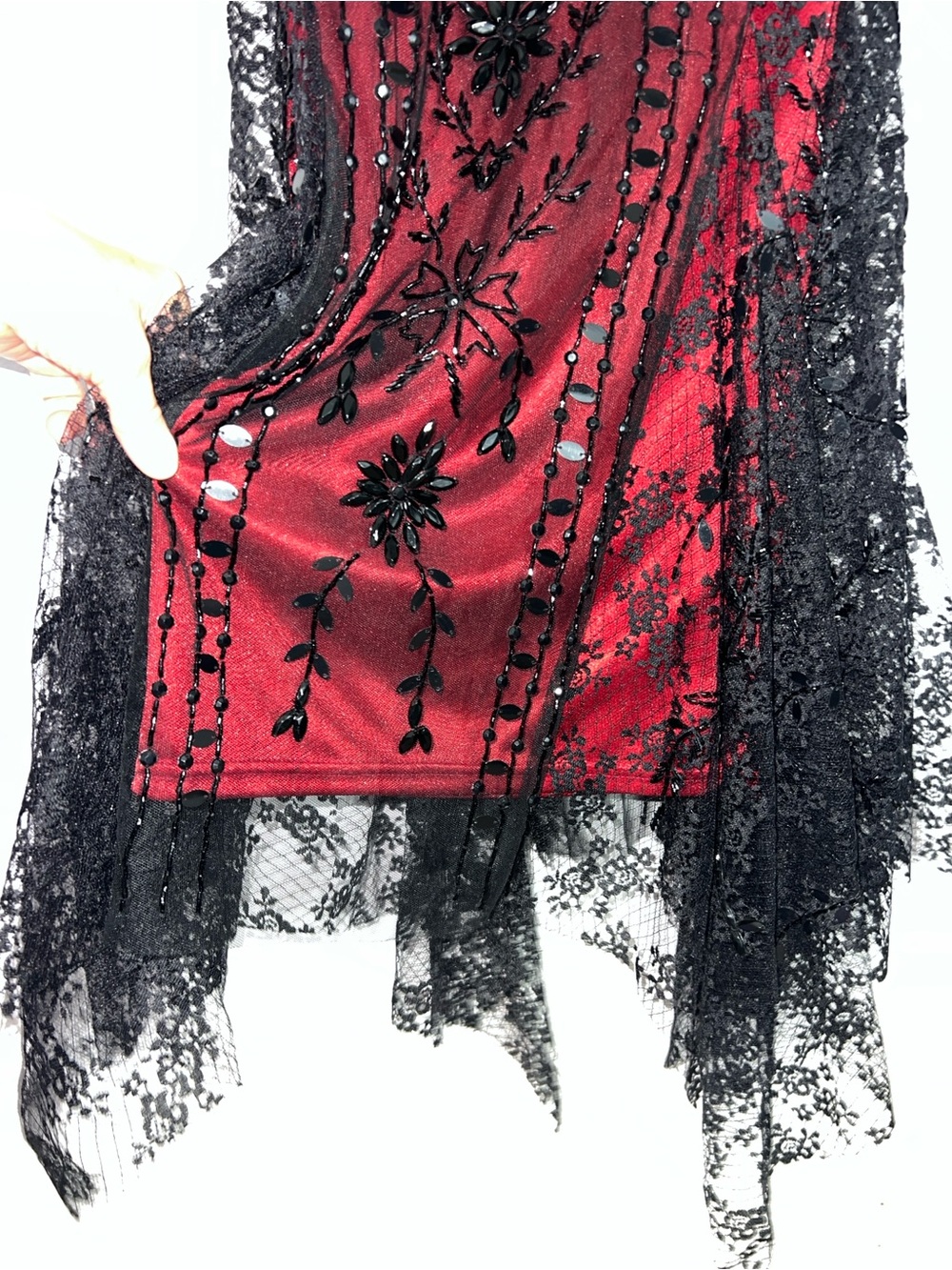 Vintage Caché Black Lace Beaded Mesh Red Slip Dress - Whimsigoth  Women’s Sz 8 - Picture 4 of 15
